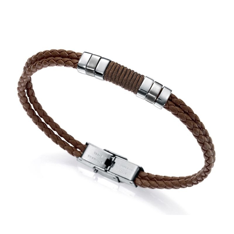 Pulsera VICEROY Air Hombre - Piel Doble Trenzada Color Marrón - Detalles de Acero | 21,5 cm | 6456P01011 Pulsera VICEROY Air Hombre - Piel Doble Trenzada Color Marrón - Detalles de Acero | 21,5 cm | 6456P01011