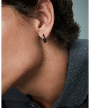 Pendientes VICEROY Beat Hombre - Acero IP Negro con Detalle de Circonitas Negras - Tipo Criolla | 1,5 cm | 14339E01010