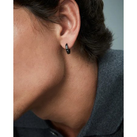 Pendientes VICEROY Beat Hombre - Acero IP Negro con Detalle de Circonitas Negras - Tipo Criolla | 1,5 cm | 14339E01010