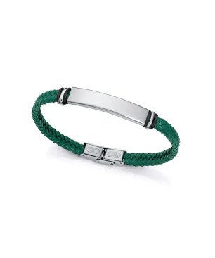 Pulsera VICEROY Magnum Hombre - Piel Trenzada Color Verde - Detalle Placa Central de Acero | 21,5 cm | 15180P01016
