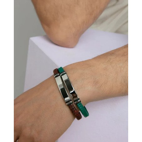Pulsera VICEROY Magnum Hombre - Piel Trenzada Color Verde - Detalle Placa Central de Acero | 21,5 cm | 15180P01016