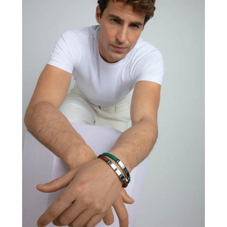 Pulsera VICEROY Magnum Hombre - Piel Trenzada Color Marrón - Detalle Placa Central de Acero | 21,5 cm | 15180P01011