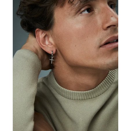 Pendientes VICEROY Beat Hombre - Acero con Colgante de Cruz Plateada - Tipo Criolla | 2,8 cm | 14337E01000