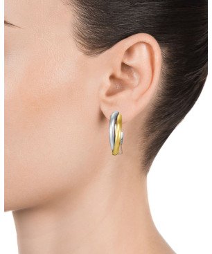 Pendientes VICEROY Chic Mujer - Aros Entrelazados de Acero Plateado e IP Dorado y Rosa - Tres Tonos | 2 cm | 75320E01019