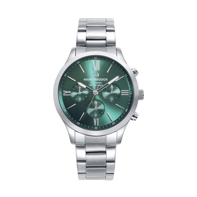 Reloj MARK MADDOX Marais Hombre - Cronógrafo Brazalete de Acero y Esfera Verde - Números Romanos | 10 ATM | HM1019-63