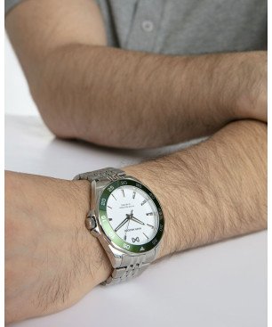 Reloj MARK MADDOX Mission Hombre - Brazalete de Acero y Esfera Blanca - Bisel Color Verde | 10 ATM | HM1022-07