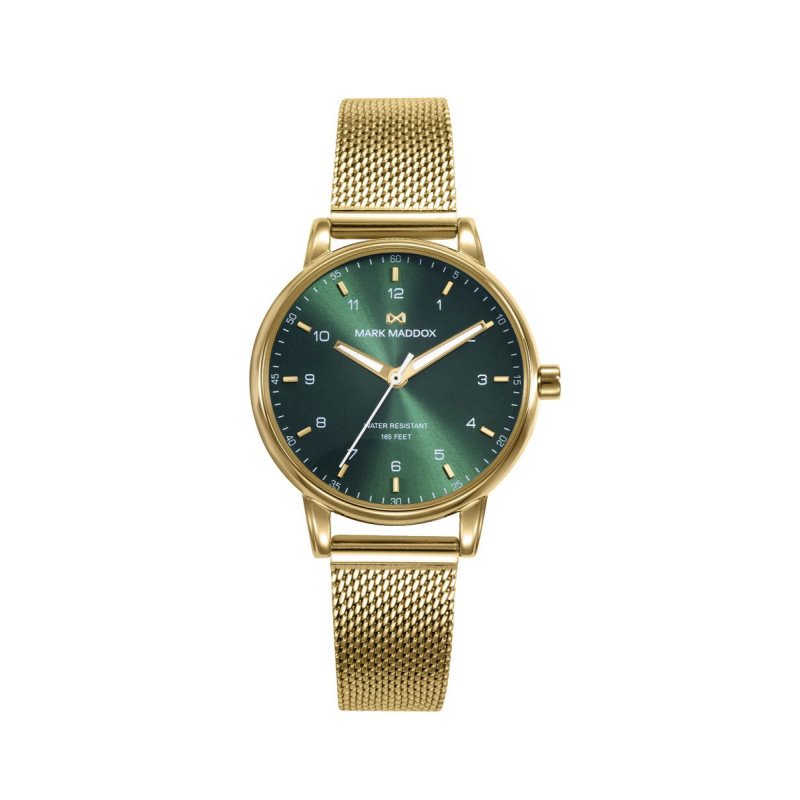 Reloj MARK MADDOX Greenwich Mujer - Brazalete de Acero IP Dorado Tipo Malla Milanesa - Esfera Verde | 5 ATM | MM1022-64 Reloj MARK MADDOX Greenwich Mujer - Brazalete de Acero IP Dorado Tipo Malla Milanesa - Esfera Verde | 5 ATM | MM1022-64