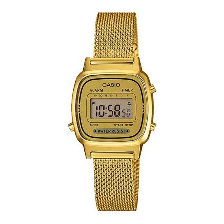 Reloj CASIO Digital Vintage de Acero Dorado con Correa de Malla y Alarma LA670WEMY-9EF