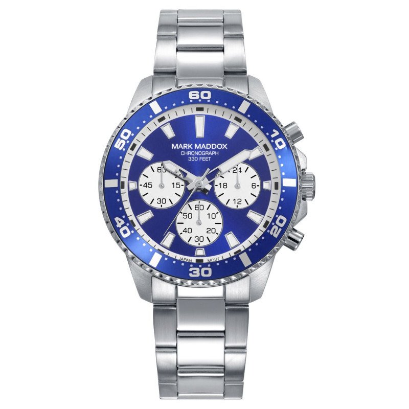 Reloj MARK MADDOX Mission Hombre - Cronógrafo Brazalete de Acero y Esfera Azul/Blanca - Bisel Color Azul | 10 ATM | HM0157-36 Reloj MARK MADDOX Mission Hombre - Cronógrafo Brazalete de Acero y Esfera Azul/Blanca - Bisel Color Azul | 10 ATM | HM0157-36