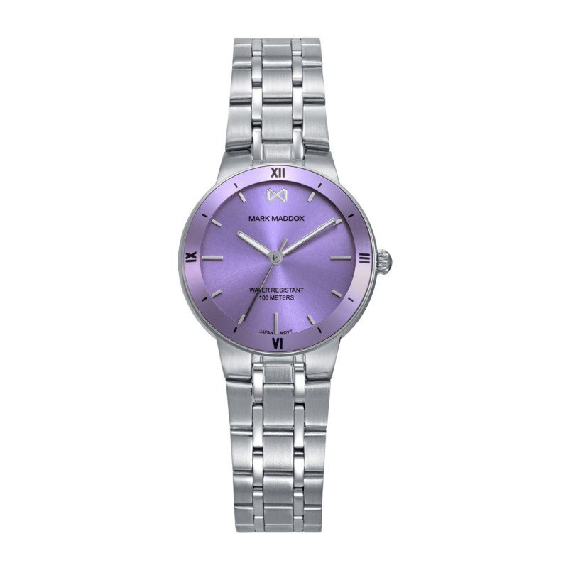 Reloj MARK MADDOX Mission Mujer - Brazalete Acero y Esfera Morada con Bisel IP Morado - Agujas Color Plata | 10 ATM | MM1039-97 Reloj MARK MADDOX Mission Mujer - Brazalete Acero y Esfera Morada con Bisel IP Morado - Agujas Color Plata | 10 ATM | MM1039-97