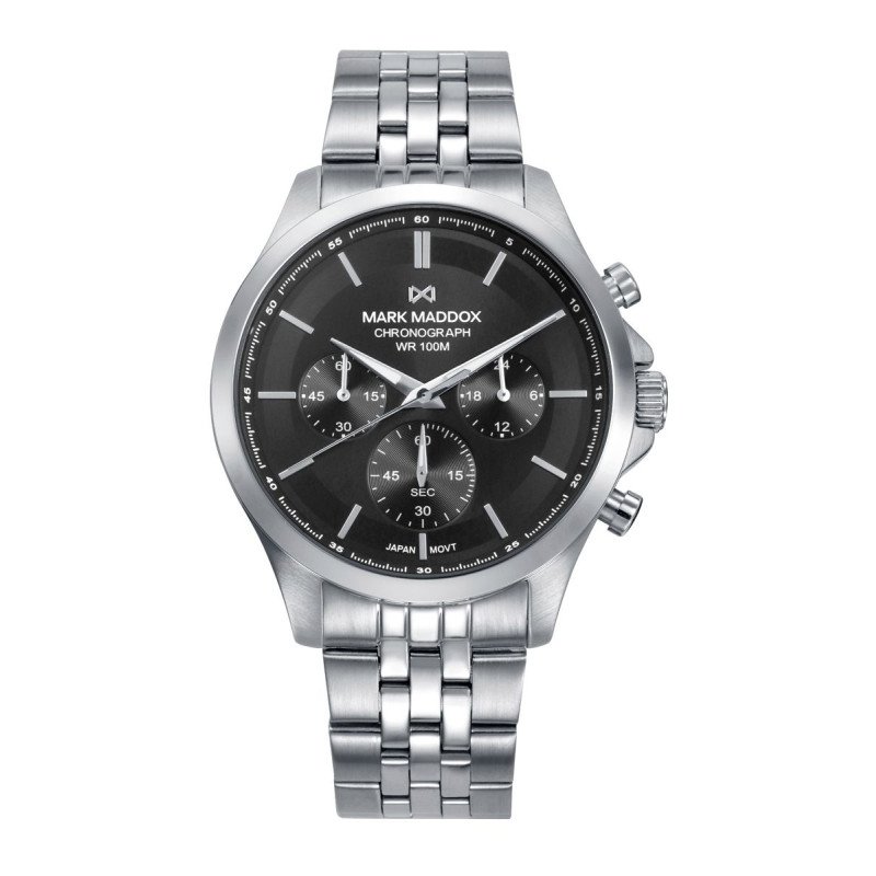 Reloj MARK MADDOX Marais Hombre - Cronógrafo Brazalete de Acero y Esfera Negra - Agujas Color Plata | 10 ATM | HM1032-57 Reloj MARK MADDOX Marais Hombre - Cronógrafo Brazalete de Acero y Esfera Negra - Agujas Color Plata | 10 ATM | HM1032-57