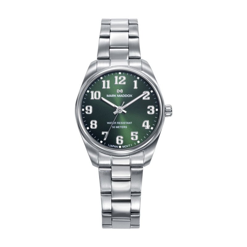 Reloj MARK MADDOX Marais Mujer - Brazalete de Acero con Esfera Verde - Números y Agujas Color Plata | 5 ATM | MM1032-65