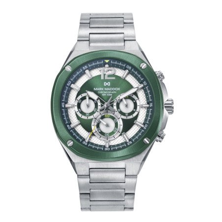 Reloj MARK MADDOX Mission Hombre - Cronógrafo Brazalete Acero con Esfera Bitono Verde/Blanca - Bisel Verde | 10 ATM | HM1021-65