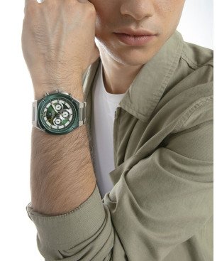 Reloj MARK MADDOX Mission Hombre - Cronógrafo Brazalete Acero con Esfera Bitono Verde/Blanca - Bisel Verde | 10 ATM | HM1021-65
