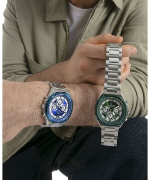 Reloj MARK MADDOX Mission Hombre - Cronógrafo Brazalete Acero con Esfera Bitono Verde/Blanca - Bisel Verde | 10 ATM | HM1021-65