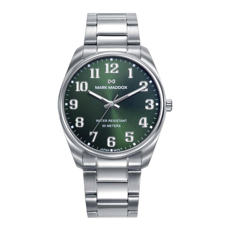 Reloj MARK MADDOX Marais Hombre - Brazalete de Acero con Esfera Verde - Números y Agujas Color Plata | 5 ATM | HM1029-65 Reloj MARK MADDOX Marais Hombre - Brazalete de Acero con Esfera Verde - Números y Agujas Color Plata | 5 ATM | HM1029-65