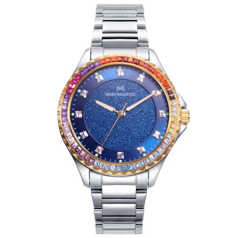 Reloj MARK MADDOX Tooting Mujer - Brazalete Acero y Esfera Azul Brillo - Bisel con Circonitas Multicolor | 5 ATM | MM1007-37
