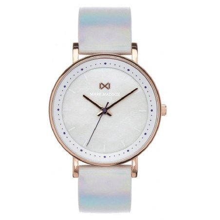Reloj MARK MADDOX Notting Mujer - Brazalete Piel Blanca Iridiscente y Esfera Nácar - Caja Acero IP Dorado | 5 ATM | MC0102-77