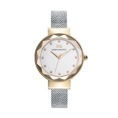 Reloj MARK MADDOX Catia Mujer - Brazalete Acero Malla Milanesa con Esfera Blanca - Bisel e Índices Color Oro | 5 ATM | MM7158-17