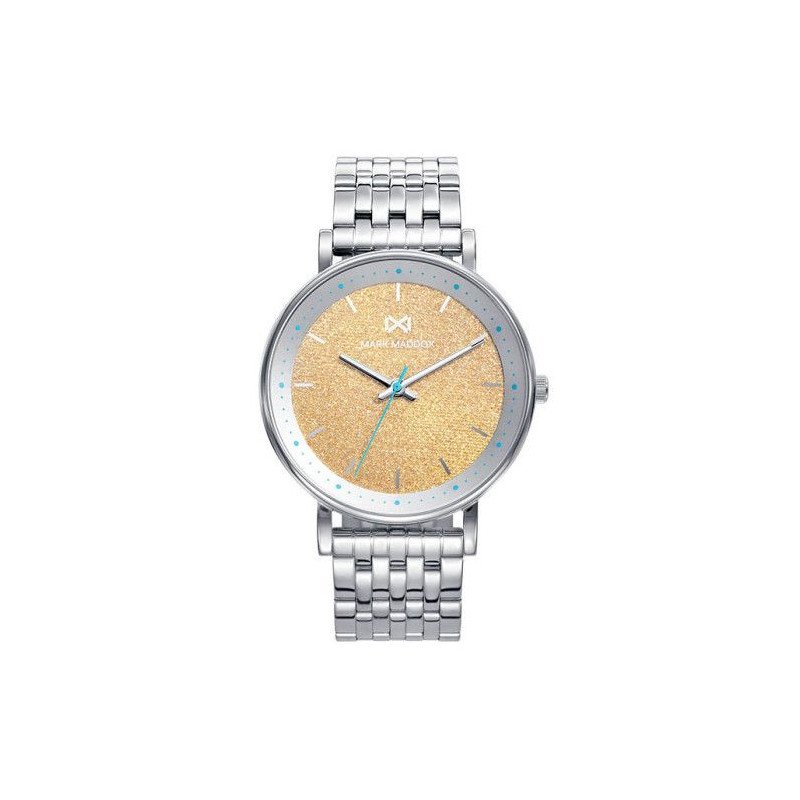 Reloj MARK MADDOX Notting Mujer - Brazalete de Acero con Esfera Dorada Glitter - Detalles en Azul | 5 ATM | MM0104-76