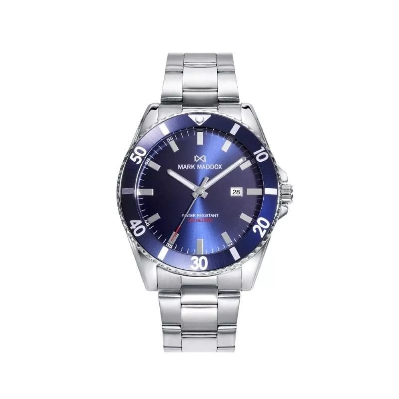 Reloj MARK MADDOX Mission Hombre - Brazalete de Acero con Esfera y Bisel Azul - Índices Color Plata | 20 ATM | HM0138-37 Reloj MARK MADDOX Mission Hombre - Brazalete de Acero con Esfera y Bisel Azul - Índices Color Plata | 20 ATM | HM0138-37