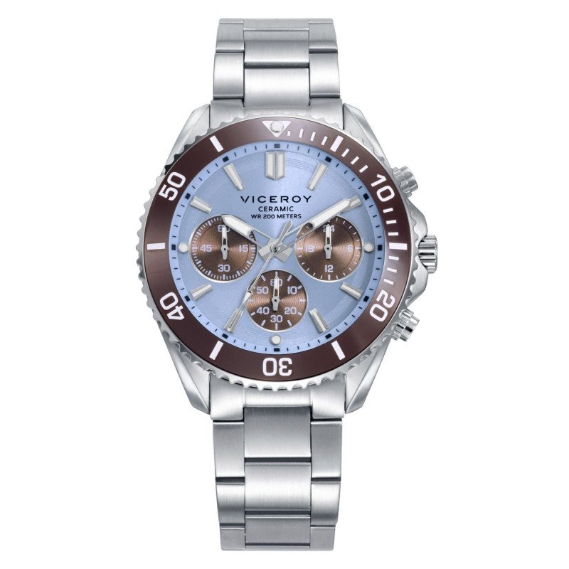Reloj VICEROY Heat Hombre - Cronógrafo Brazalete de Acero con Esfera Azul Celeste - Bisel Cerámica Marrón | 20 ATM | 41179-37 Reloj VICEROY Heat Hombre - Cronógrafo Brazalete de Acero con Esfera Azul Celeste - Bisel Cerámica Marrón | 20 ATM | 41179-37