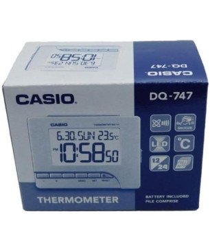 Reloj de Mesa Despertador CASIO - Digital 24/12h - Termómetro Calendario y Luz LED - Batería Incluida - DQ-747-8EF