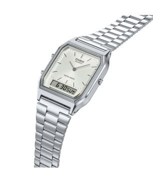 Reloj CASIO Vintage Unisex - Analógico-Digital Brazalete de Acero y Esfera Plateada - Edgy Collection | AQ-230A-7AMQYES