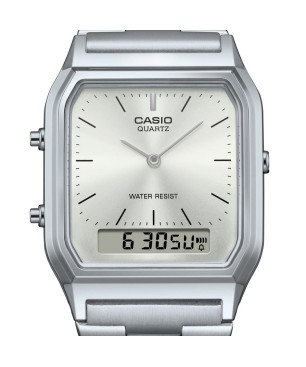 Reloj CASIO Vintage Unisex - Analógico-Digital Brazalete de Acero y Esfera Plateada - Edgy Collection | AQ-230A-7AMQYES