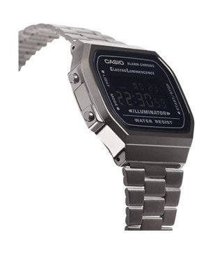 Reloj CASIO Vintage Hombre - Digital Iconic Brazalete de Acero IP Gris y Caja Rectangular - Esfera Negra | A168WEGG-1BEF