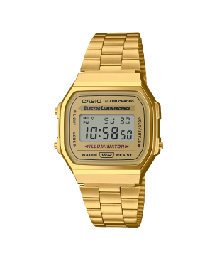 Reloj CASIO Vintage Unisex - Digital Iconic Brazalete de Acero IP Dorado y Caja Rectangular - Esfera Dorada | A168WG-9EF