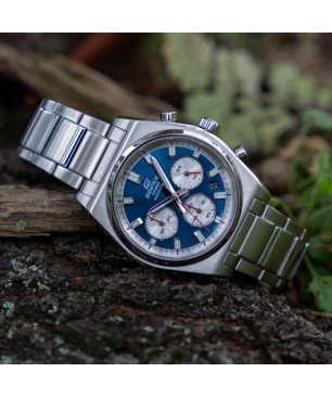 Reloj Casio EDIFICE Hombre - Cronógrafo Correa de Acero y Diseño Deportivo - Esfera Azul / Plateada | 10 BAR | EFB-730D-2AVUEF