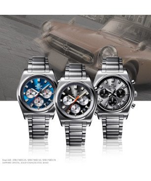 Reloj Casio EDIFICE Hombre - Cronógrafo Correa de Acero y Diseño Deportivo - Esfera Azul / Plateada | 10 BAR | EFB-730D-2AVUEF