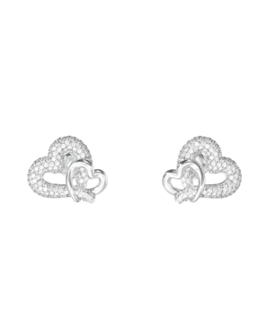 Pendientes GUESS Love Bites Mujer - Doble Corazón de Acero Plateado - Liso / Con Pedrería | JUBE06054JWRHT-U