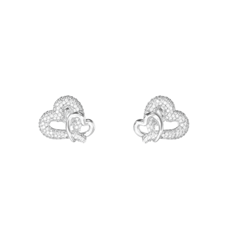 Pendientes GUESS Love Bites Mujer - Doble Corazón de Acero Plateado - Liso / Con Pedrería | JUBE06054JWRHT-U