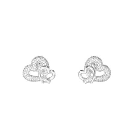 Pendientes GUESS Love Bites Mujer - Doble Corazón de Acero Plateado - Liso / Con Pedrería | JUBE06054JWRHT-U