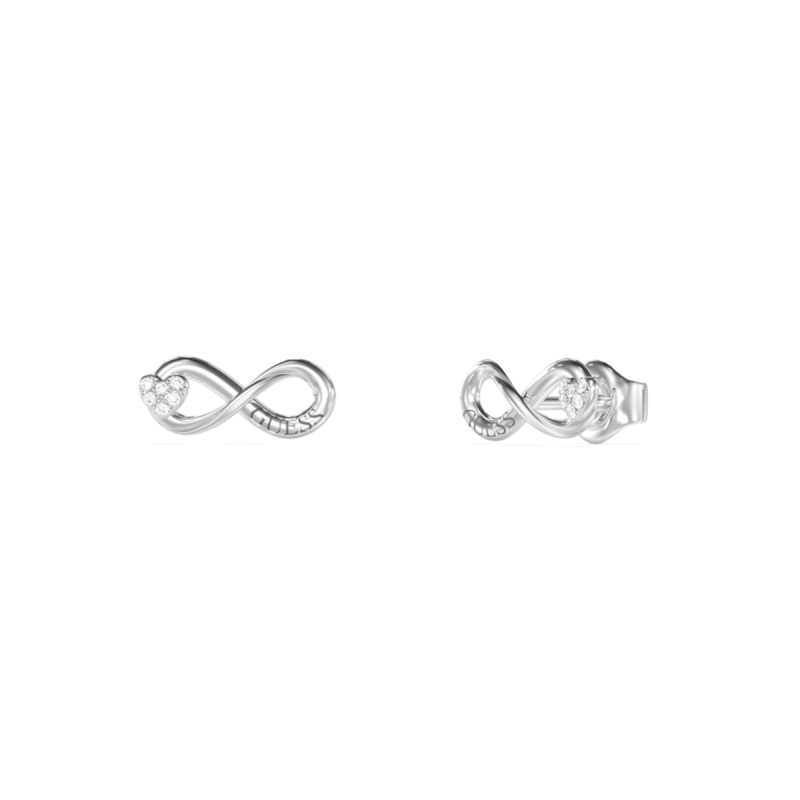 Pendientes GUESS Love Bites Mujer - Infinito de Acero Plateado con Corazón Cubierto de Pedrería | JUBE06049JWRHT-U
