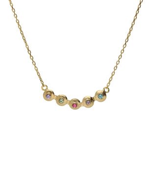 Collar Corto VICTORIA CRUZ Bruma Para Mujer - Cadena con Textura y Cristales en Plata Multicolor - Baño en Oro 18KT | A5494-MDG