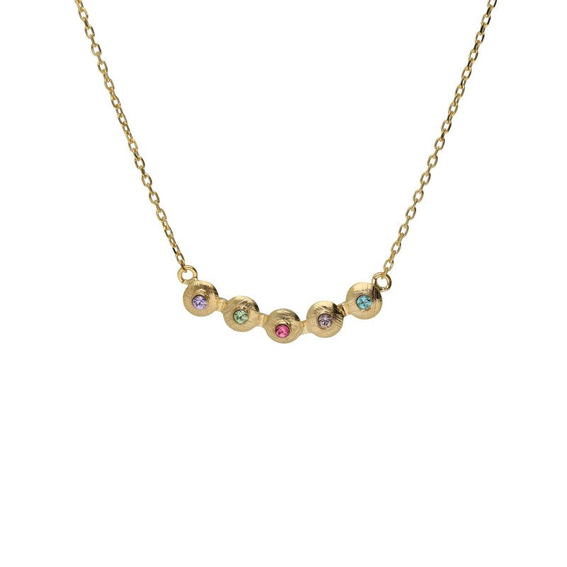 Collar Corto VICTORIA CRUZ Bruma Para Mujer - Cadena con Textura y Cristales en Plata Multicolor - Baño en Oro 18KT | A5494-MDG Collar Corto VICTORIA CRUZ Bruma Para Mujer - Cadena con Textura y Cristales en Plata Multicolor - Baño en Oro 18KT | A5494-MDG
