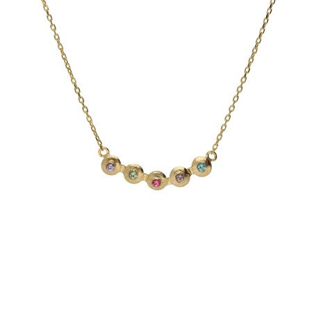 Collar Corto VICTORIA CRUZ Bruma Para Mujer - Cadena con Textura y Cristales en Plata Multicolor - Baño en Oro 18KT | A5494-MDG