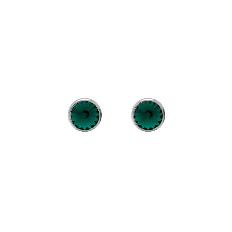 Pendientes VICTORIA CRUZ Basic Para Mujer - Cristal en Plata de Ley Emerald en Forma de Círculo (7mm) - Baño Rodio | A3331-20HT