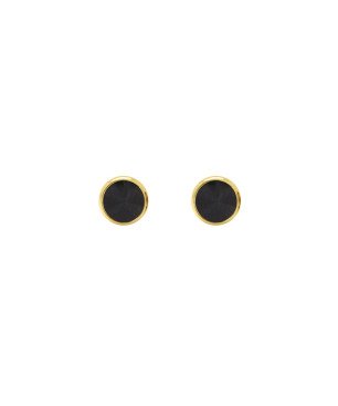Pendientes VICTORIA CRUZ Basic Para Mujer - Cristal en Plata de Ley Jet en Forma de Círculo (7mm) - Baño Oro 18KT | A3331-16DT