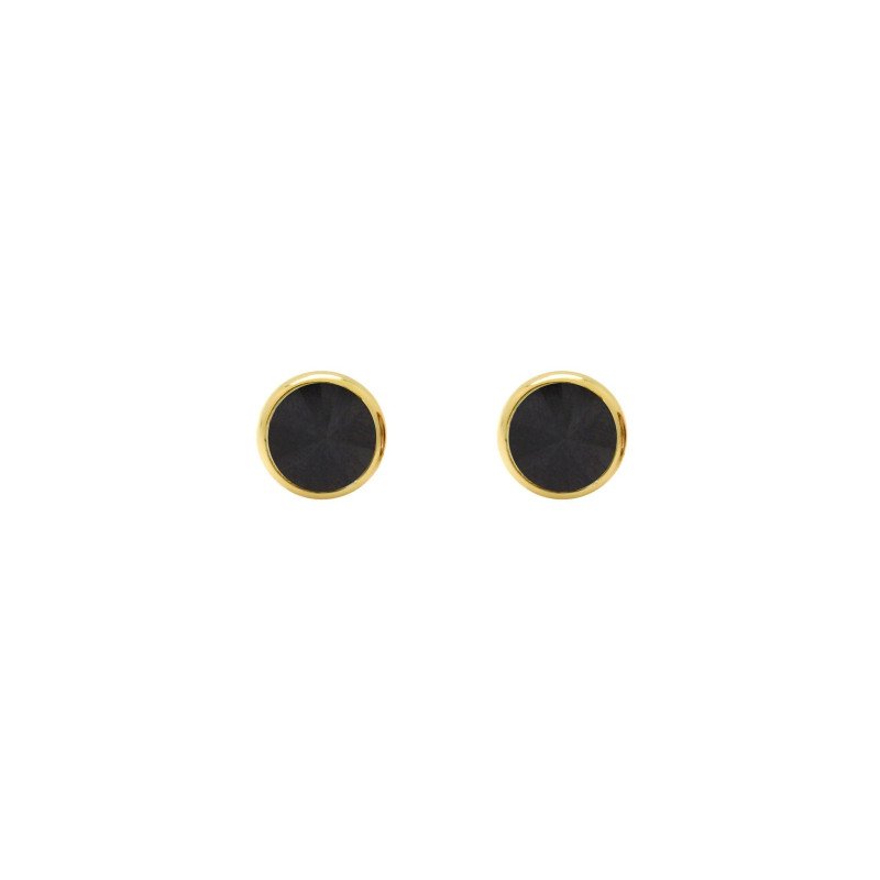 Pendientes VICTORIA CRUZ Basic Para Mujer - Cristal en Plata de Ley Jet en Forma de Círculo (7mm) - Baño Oro 18KT | A3331-16DT