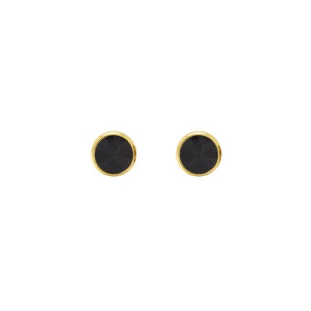 Pendientes VICTORIA CRUZ Basic Para Mujer - Cristal en Plata de Ley Jet en Forma de Círculo (7mm) - Baño Oro 18KT | A3331-16DT