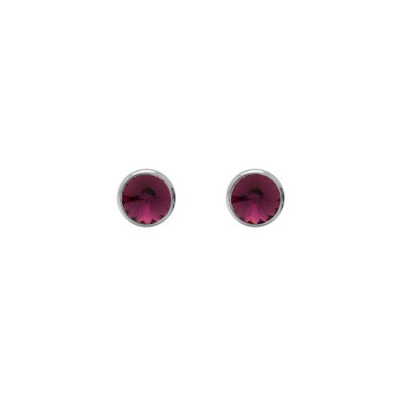 Pendientes VICTORIA CRUZ Basic Para Mujer - Cristal en Plata de Ley Amethyst en Forma de Círculo (7mm) - Baño Rodio | A3331-11HT