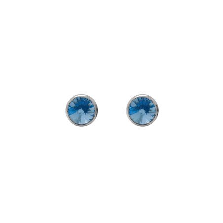 Pendientes VICTORIA CRUZ Basic Para Mujer - Cristal en Plata de Ley Light Sapphire Forma Círculo (7mm) - Baño Rodio | A3331-09HT