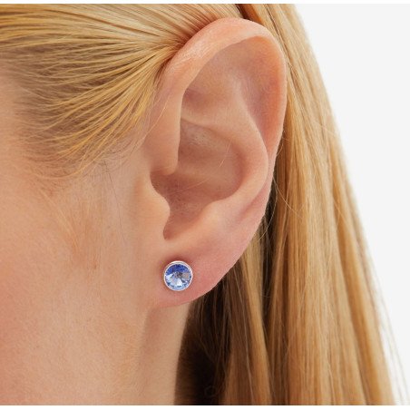 Pendientes VICTORIA CRUZ Basic Para Mujer - Cristal en Plata de Ley Light Sapphire Forma Círculo (7mm) - Baño Rodio | A3331-09HT