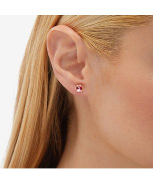Pendientes VICTORIA CRUZ Basic Para Mujer - Cristal en Plata de Ley Rose en Forma de Círculo (7mm) - Baño Oro 18KT | A3331-04DT