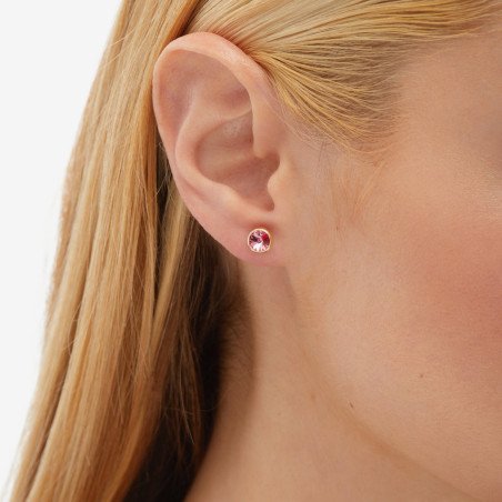 Pendientes VICTORIA CRUZ Basic Para Mujer - Cristal en Plata de Ley Rose en Forma de Círculo (7mm) - Baño Oro 18KT | A3331-04DT