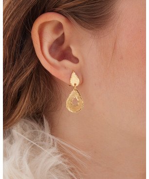 Pendientes VICTORIA CRUZ Alaska Para Mujer - Lágrimas con Textura en Plata de Ley - Baño en Oro 18KT | A5583-DT